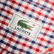 80s LACOSTE ラコステ 文字ワニ チェック BD ボタンダウン シアサッカー 半袖シャツ 3/レッド×ブルー メンズ ビンテージ 大沢商会