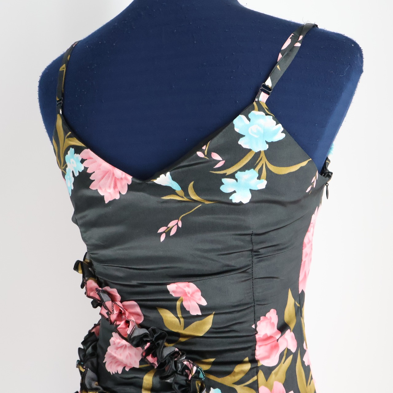 【美品 フラメンコ衣装】ブラック prima boutique プリマブティック ワンピース ドレス 黒 ボランテ フリル ピンク 花柄