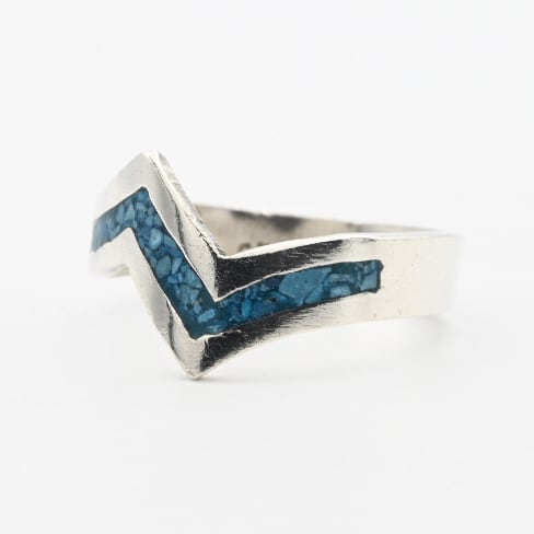 Crushed Turquoise Inlay ZIGZAG Design Ring #12.5 / Mexico