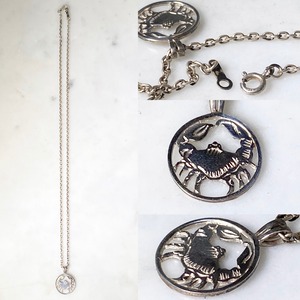 vintage silver zodiac pendant necklace “Cancer”