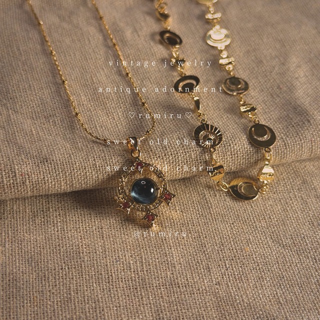 ハンドメイド アンティーク調 ブルーストーン おしゃれ セット ネックレス