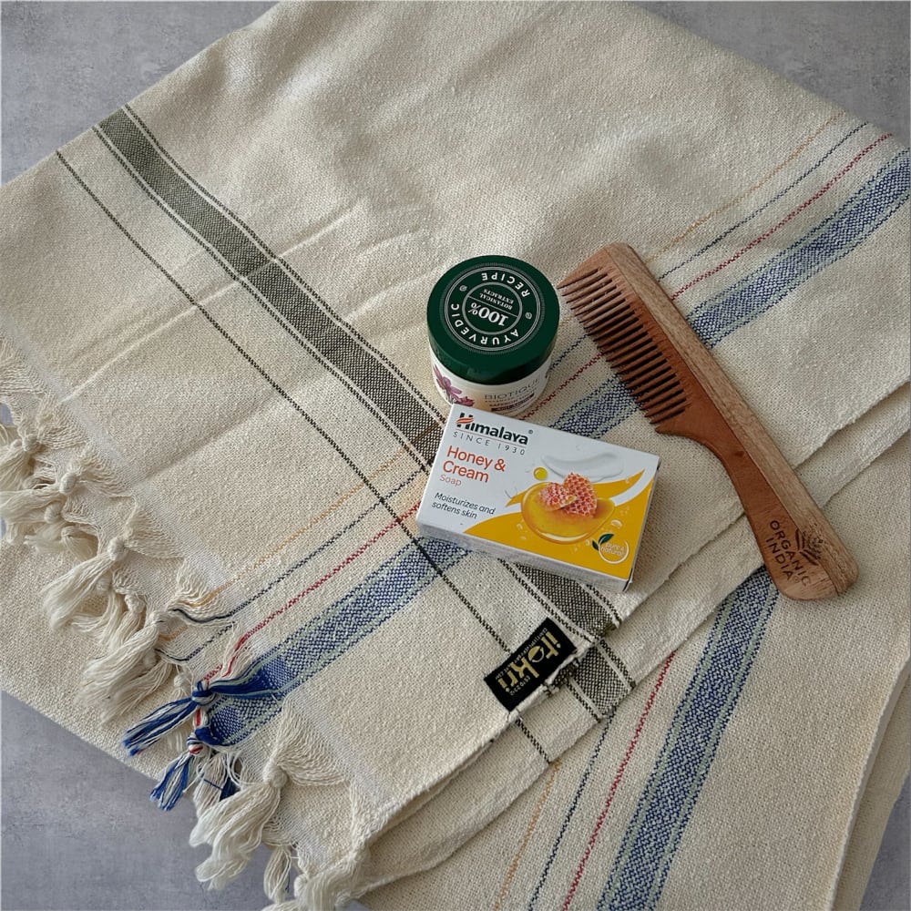 バスタオル ファインコットンガムチャ 手織り 生成り