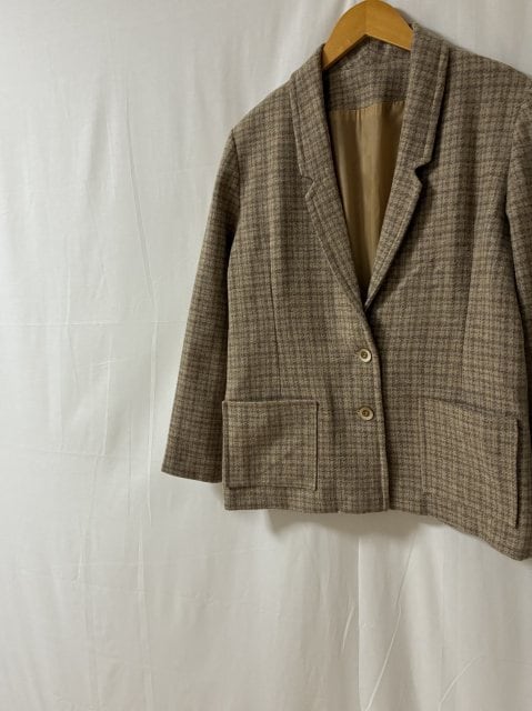 1980's Check Pattern Wool Short Tailored Jacket