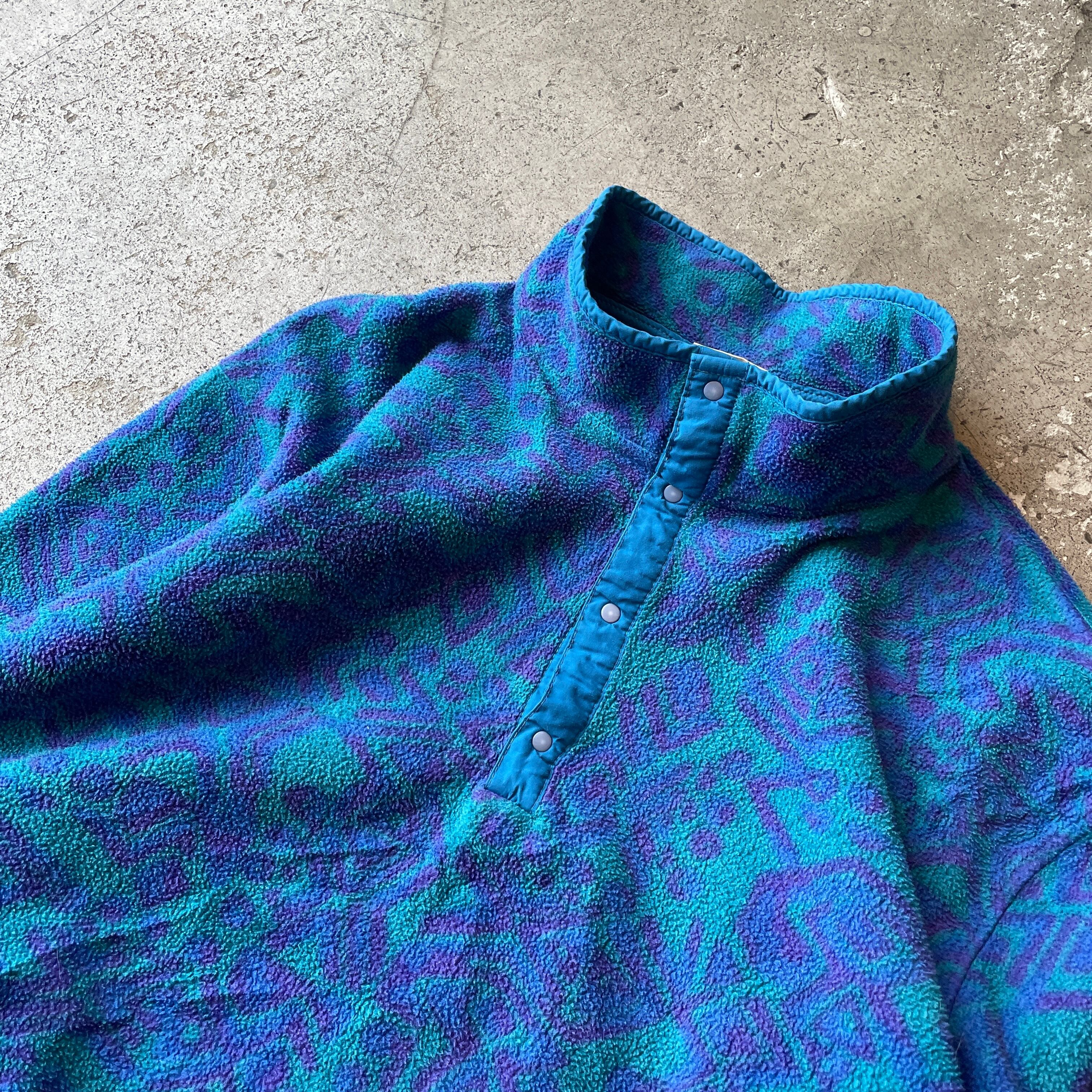 90s llbean スナップT プルオーバー フリース ハーフボタン M 総柄 90s L.L.Bean 総柄フリーススナップT プルオーバー | used clothing