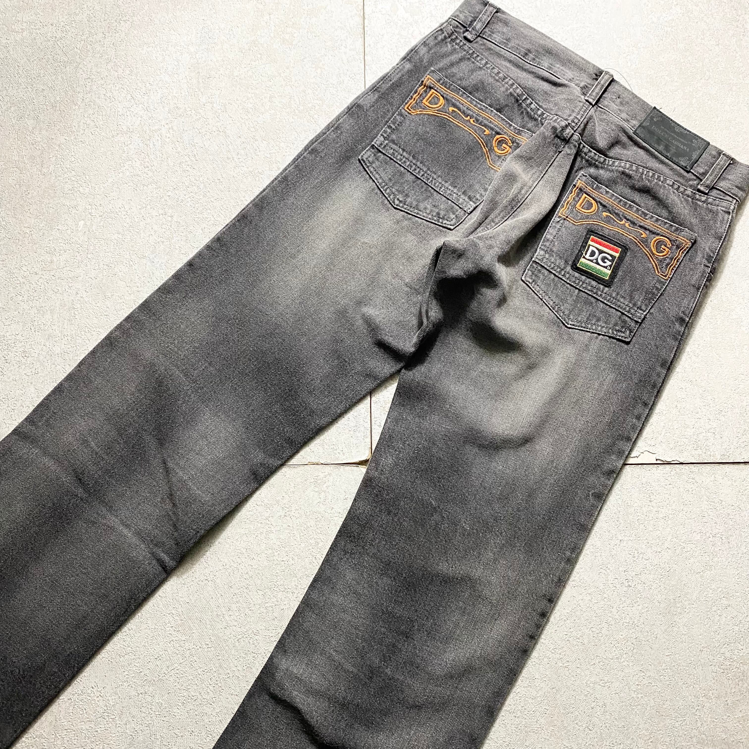 DOLCE&GABBANA logo embroidery black denim pants | NOIR ONLINE
