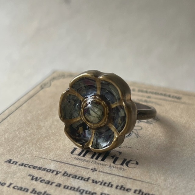 Flower Button Ring -GREEN-