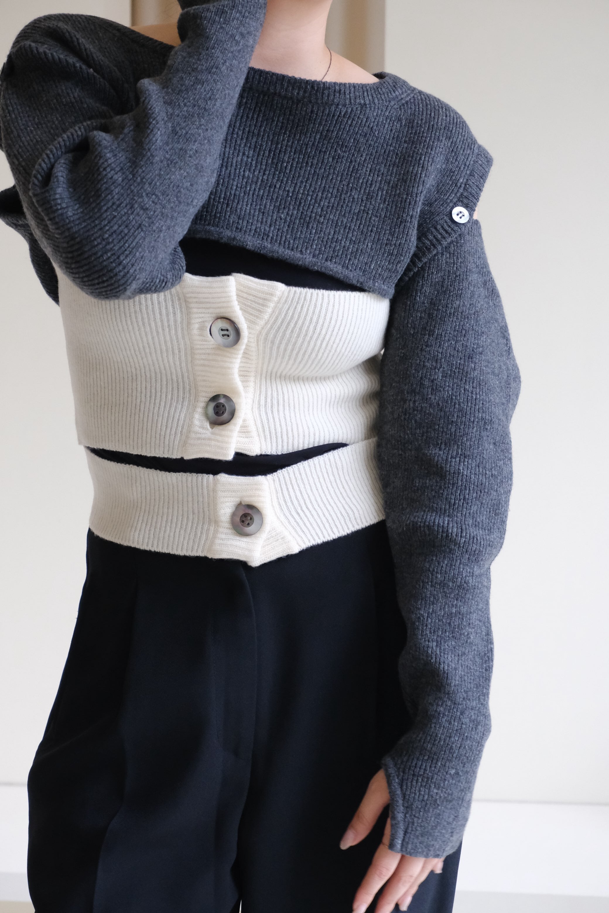 KAYLE】WOOL SHORT KNIT WAIST WARMER SET | theour