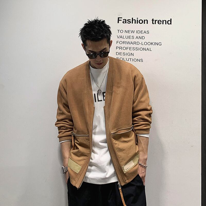 ニットVネックジャケット スプリング 春物 ステッチ Xu_Tailang85420556571