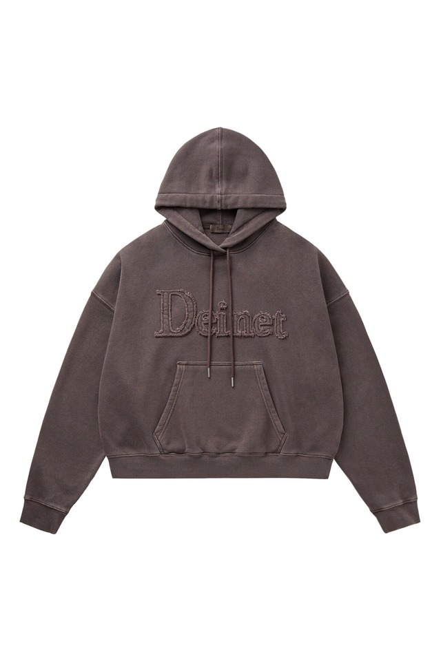 [DEINET] MUDDY PATCH LOGO CROP HOODIE IN BROWN 正規品 韓国ブランド 韓国通販 韓国代行 韓国ファッション デイネット ダイニット 日本 店舗