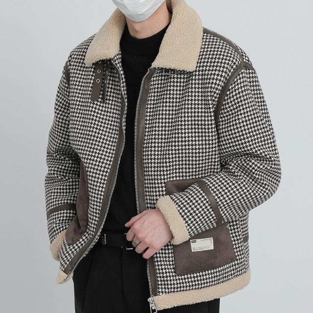 予約販売】フライトジャケット ブルゾン アウター ジップアップ 千鳥格
