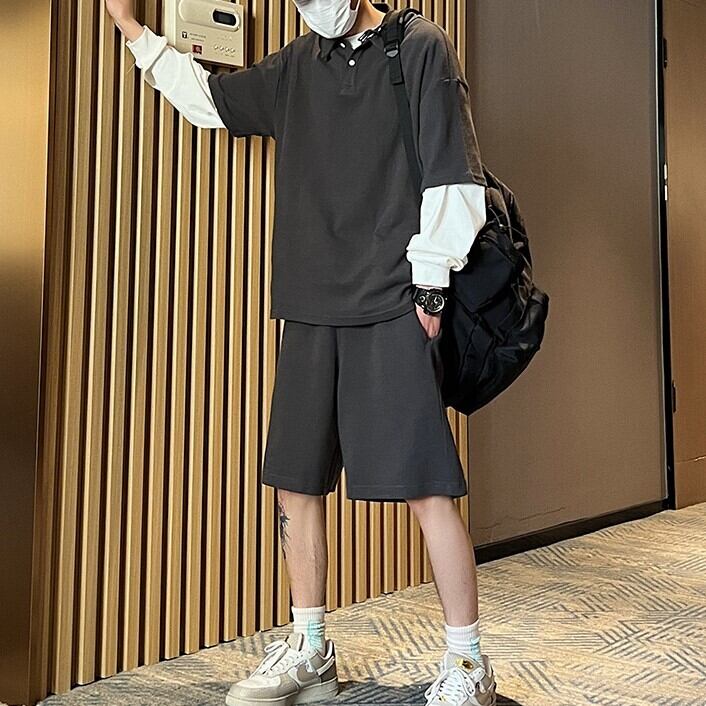 韓国メンズファッション】ポロシャツ×ショートパンツ セットアップ