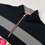 CASTELBAJAC カステルバジャック プリント入り ボーダー風 ハーフジップ 半袖 シャツ サイズ 48 /ブラック/日本製