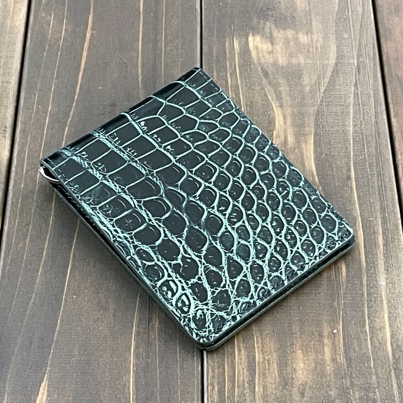 クロコダイル × ルガトショルダー 目地染め マネークリップ グリーン