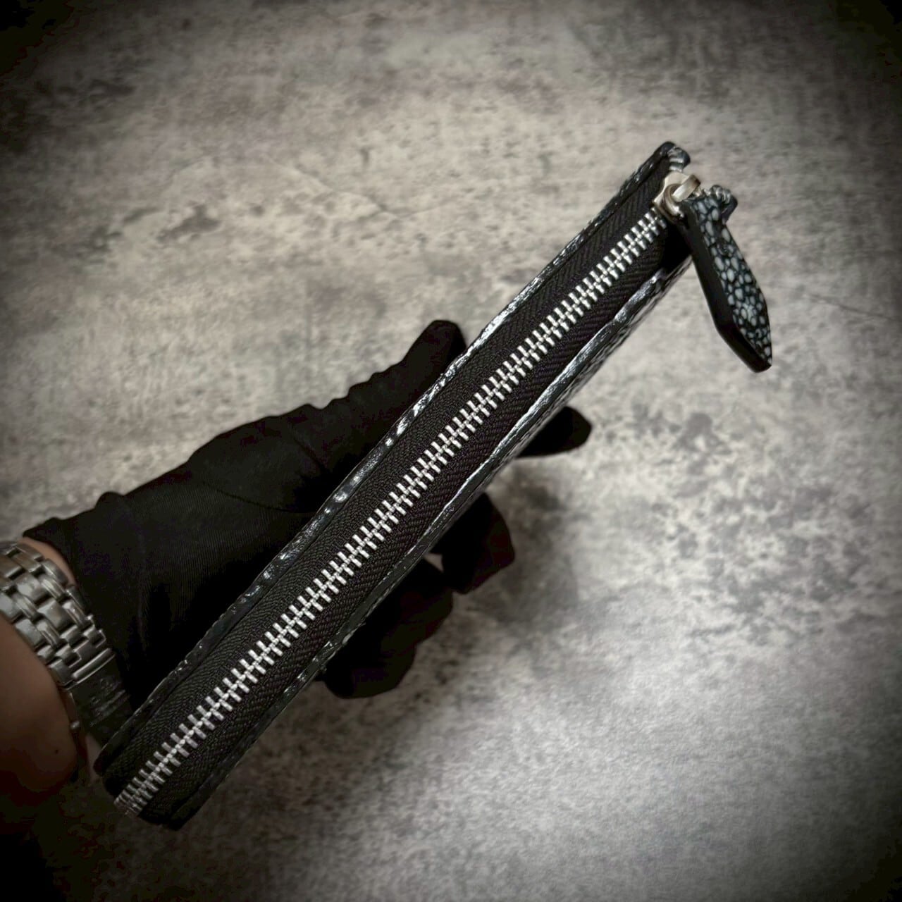 総手縫い スタースティングレイ ミニ財布 ガルーシャ ネイビー 紺 経年変化 総手縫い スタースティングレイ ミニ財布 ガルーシャ ネイビー