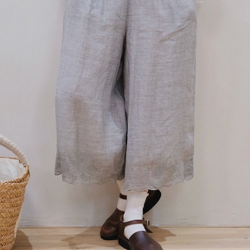 2色/刺繍スカラップリネンワイドパンツ ・11962
