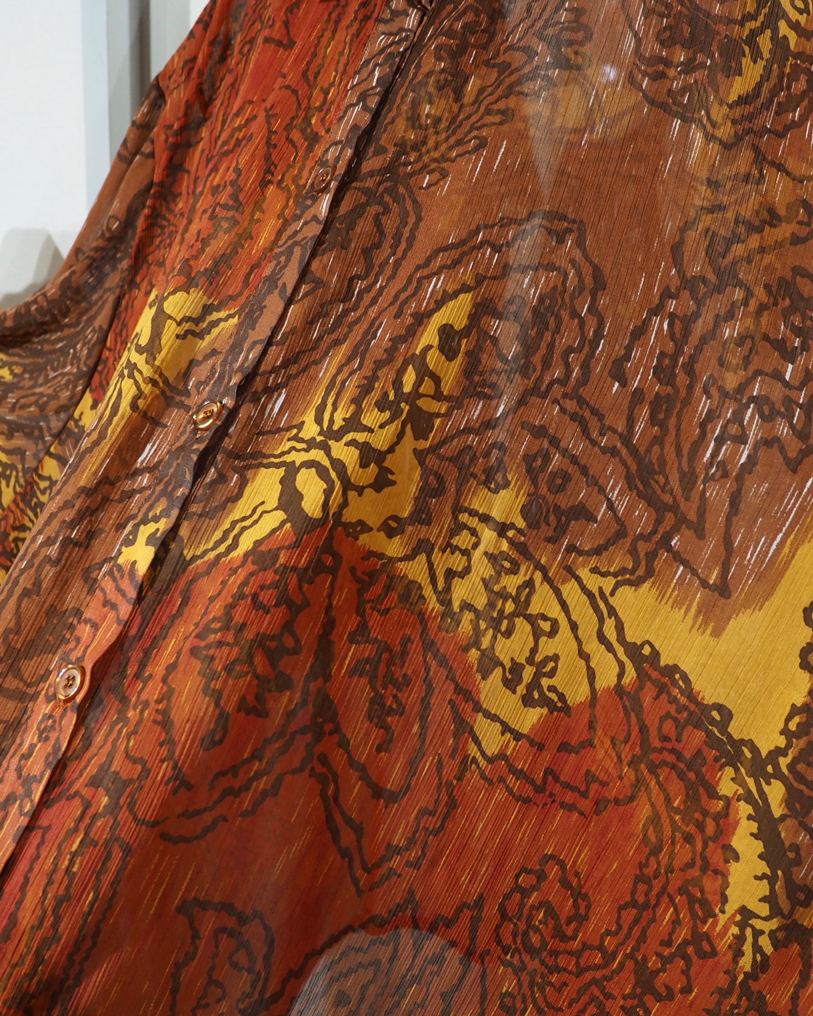 Beautiful Ethnic pleats × Sheer Design Vintage Drape Over silhouette shirt