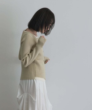 1736 コントラストカラーニットカーディガン beige
