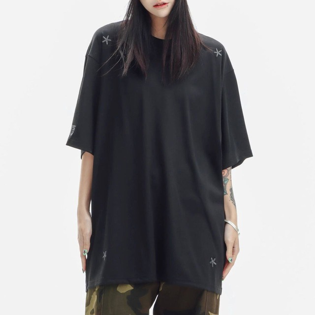 スターモチーフアクセントハーフスリーブオーバーTシャツ 5col   R01952