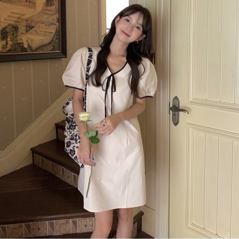 スタイルブラックドレス VネックスリーブルーズAラインレディース 大人ガーリー スウィート キュート カジュアル ハンチェンe6067679040