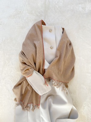 Hand-woven cashmere & lamb mini scarf / beige  手織りカシミヤラムミニショール