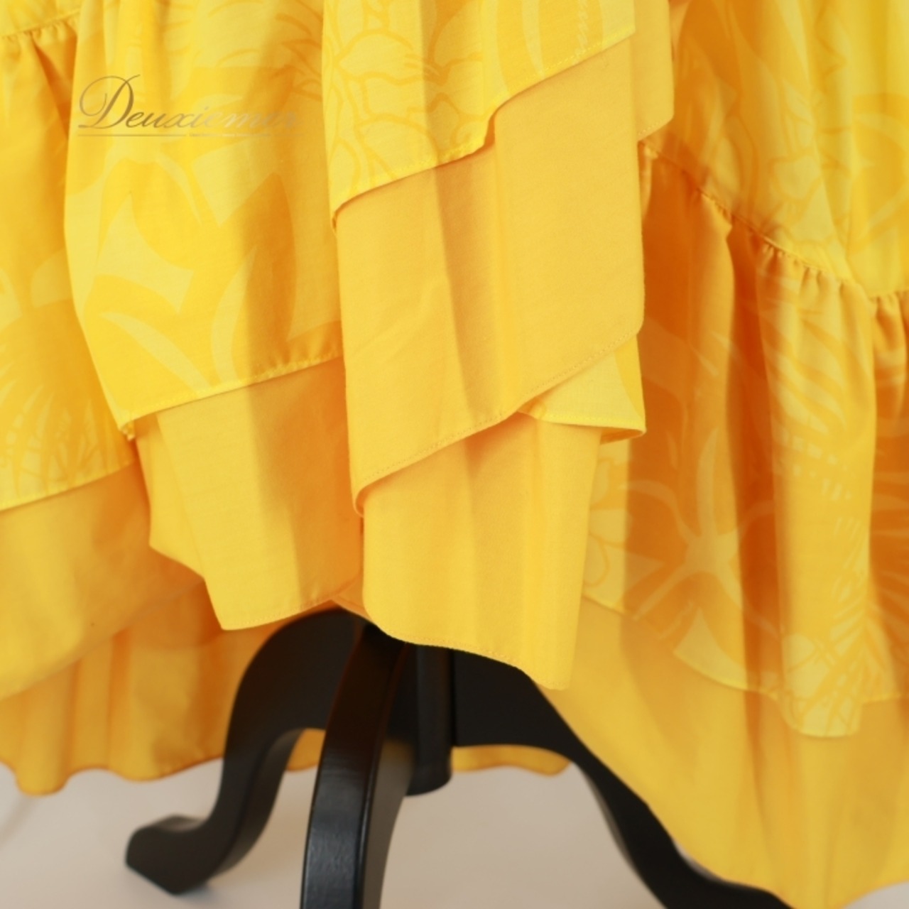 フラダンス 衣装 ワンピース ドレス イエロー系 マーメイドライン 黄 フラ ダンス MermaidLine MMJ エムエムジェイ 日本製 ハワイアン アロハ 花柄 リーフ柄 鮮やか 華やか かわいい ハワイアンプリント