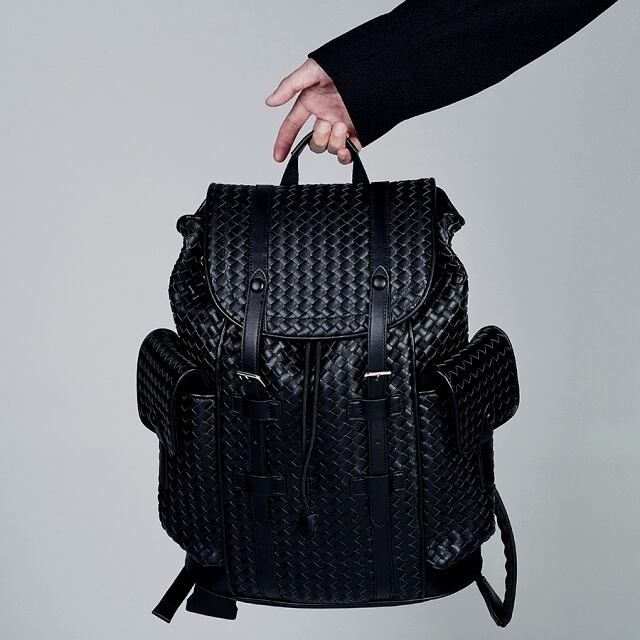【予約販売】リュック ショルダーバッグ 2WAY メンズ 編み込み ブラック 黒 レザー 大容量 通学 通勤 ビジネス こなれ感 お洒落 韓国 トレンド