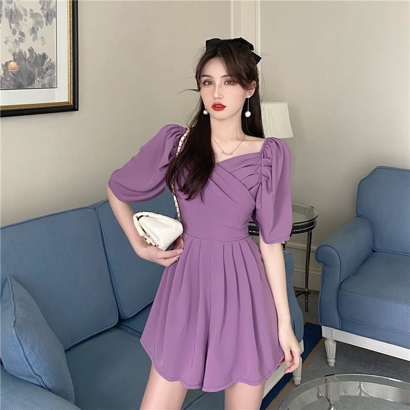 ワンピースタイプのパンツスーツ 紫 黒 1681 韓国レディースファッション通販tgy ティージーワイ