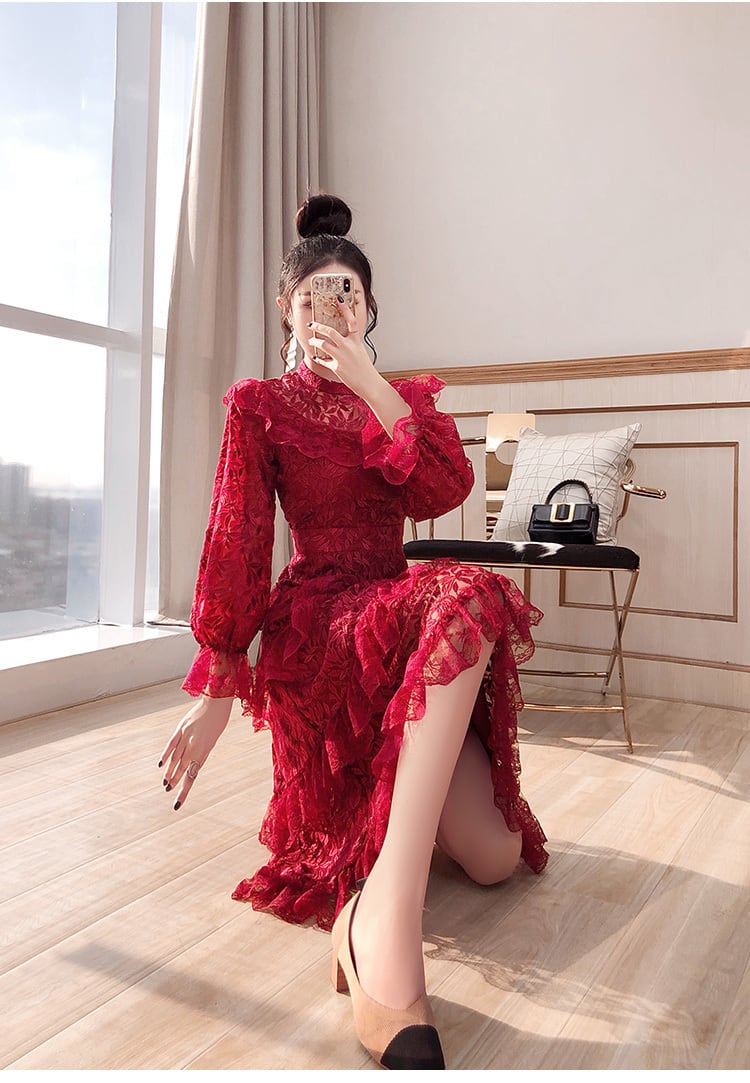 赤 レース ワンピース XL | LOVEYsmileSHOP