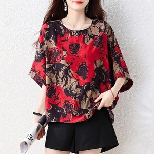 BATWING FLORAL RELAXED ROUND HALF T-SHIRT M-18014