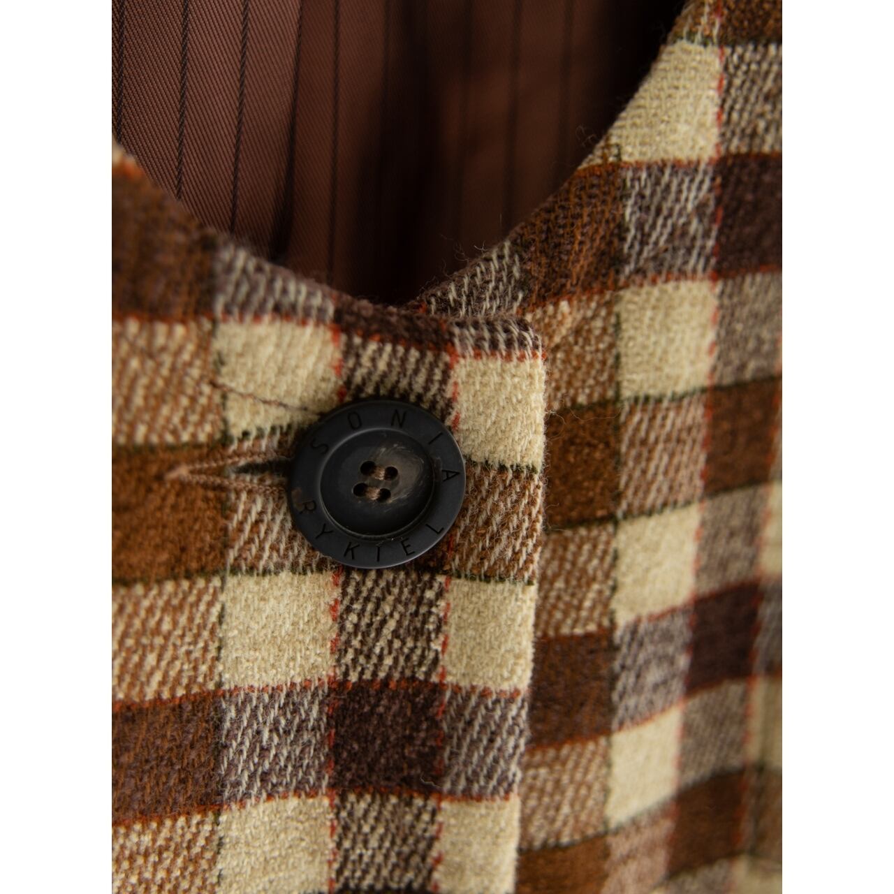 【SONIA RYKIEL】Made in France Viscose-Wool-Cotton Collarless Jacket（ソニアリキエル フランス製ウール混 ノーカラーチェックジャケット）