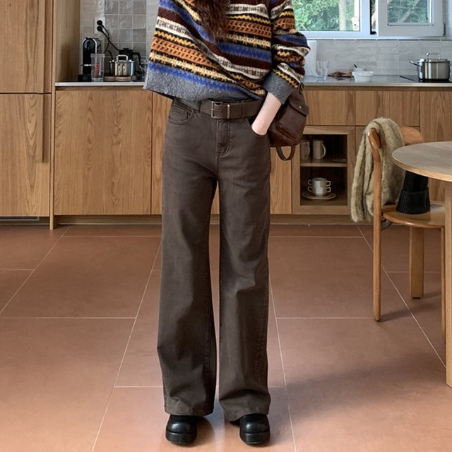 ストレッチスリムフィットブラウンデニムパンツ [am03467]