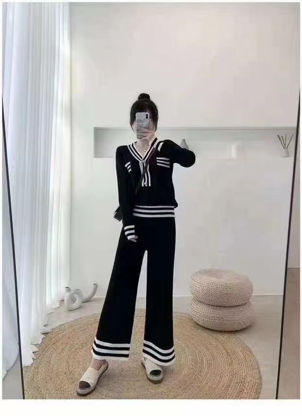 ライン入り Vネック ニットセットアップ AJ12541-8063