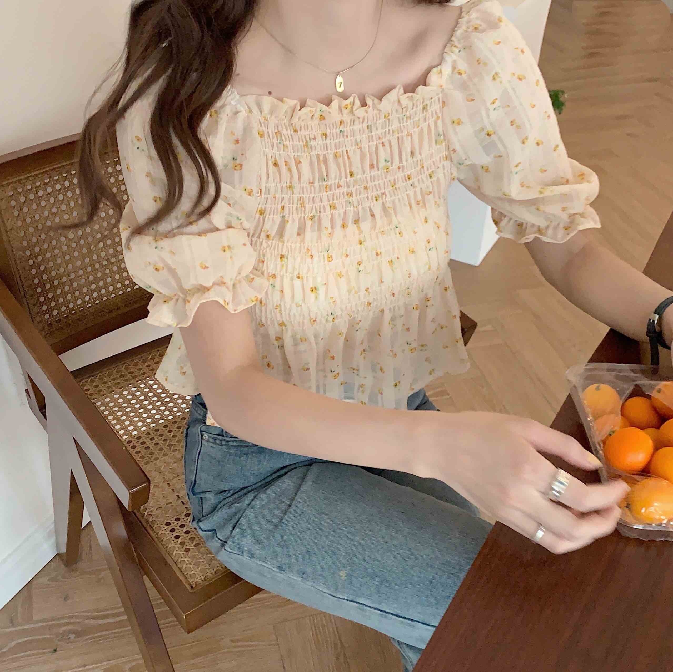 カラーフローラルスリーブショートシャツ サマースタイルスリム 夏物 花柄 スクウェア クレセントシティ56149872602