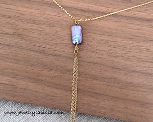 淡水パール Y字 チェーンタッセル ロングネックレス