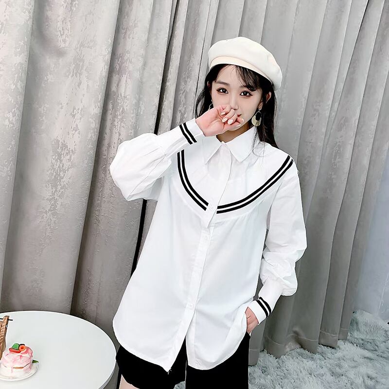 ストライプカーディガンシャツ レディーススプリングスタイルルーズ ロング 大きめサイズ 春物 ミックスインファッション53519280397