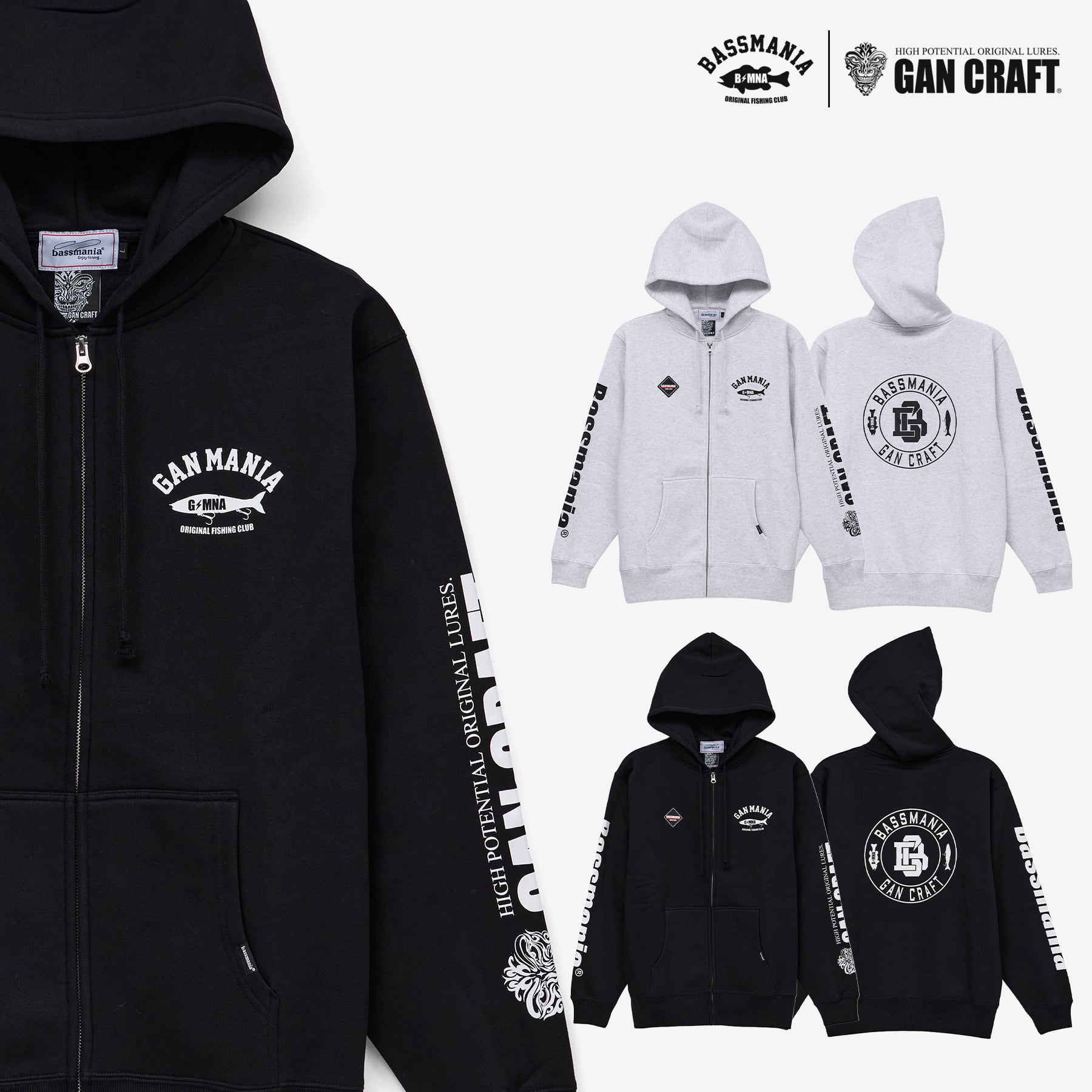GANCRAFT×BASSMANIA】GANMANIA Sweat Zip parka ［BLK］［LIMITED