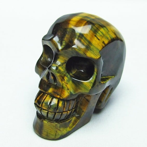 イエロータイガーアイ 手彫り-卓上置物-ドクロ-スカル  154-22