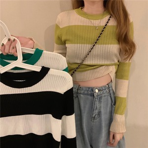 【韓国通販 dgo】ウエスタン スリム コントラストカラー セーター 女性 長袖 プルオーバー トップ 2020年 夏 秋 センス溢れるファッションitem（A1773）