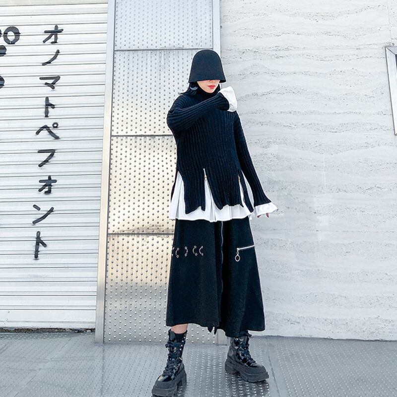 モード系 春服 スカート アシンメトリー ZIPアップ フレアスカート