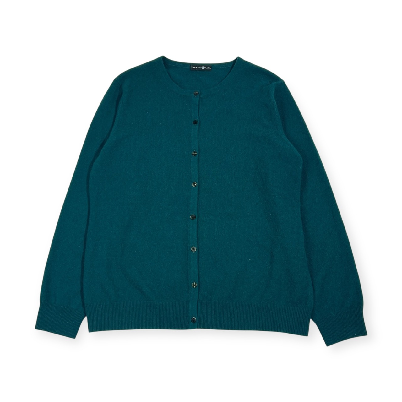 カシミヤ100% TAKASHIMAYA タカシマヤ ニット カーディガン LL/フォレストグリーン レディース