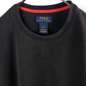 ポロラルフローレン　クルーネック　ワッフル　Tシャツ　半袖　無地　刺繍　黒　L