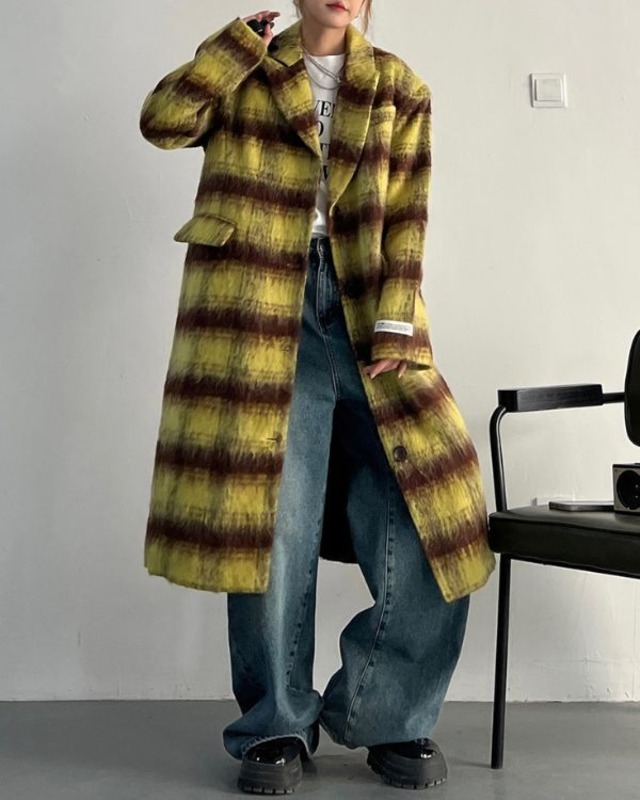 Brushed Check Long Coat（2color）［A0047］