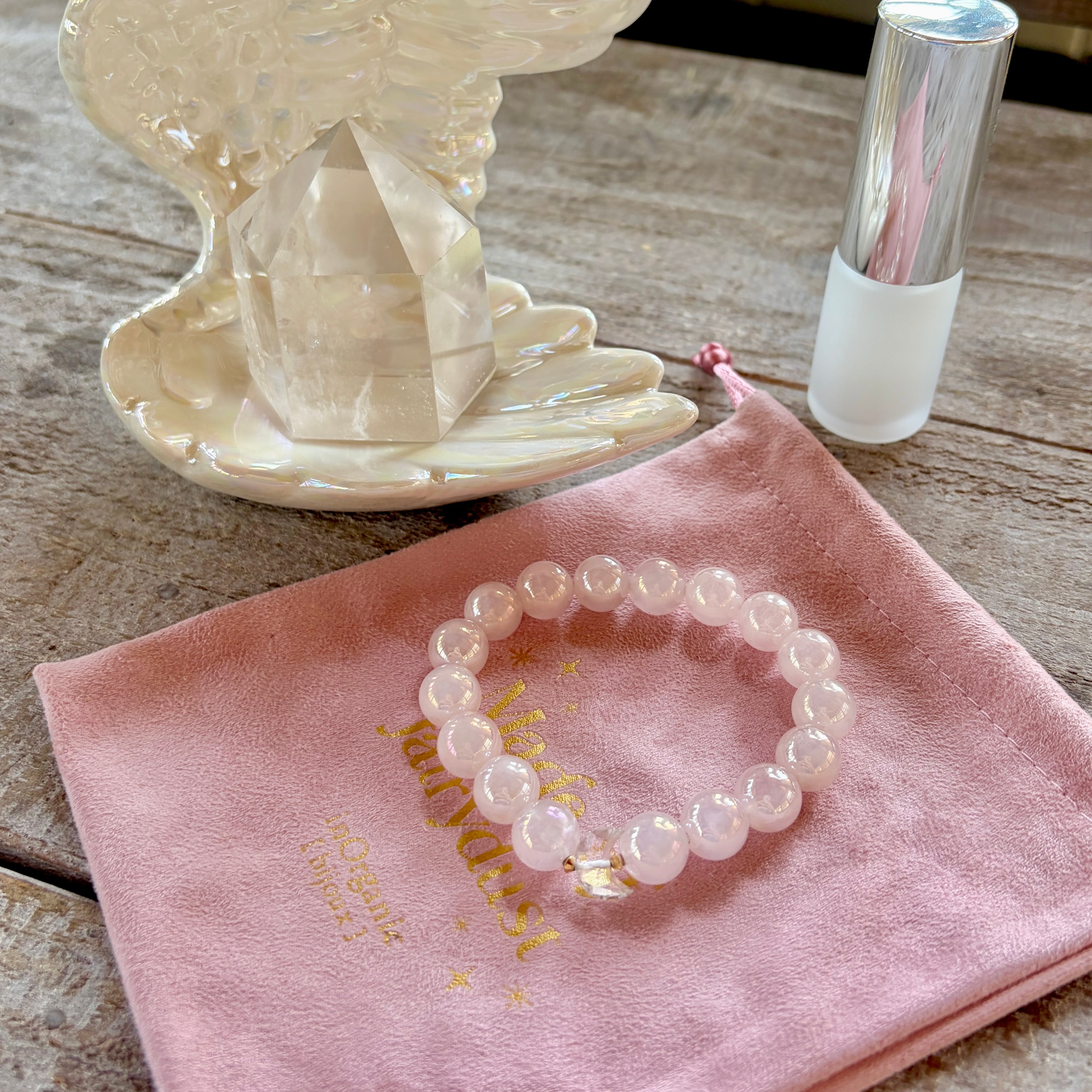 LUNA bracelet 〜 Venus（オーラローズクォーツ × クォーツ/水晶）18K