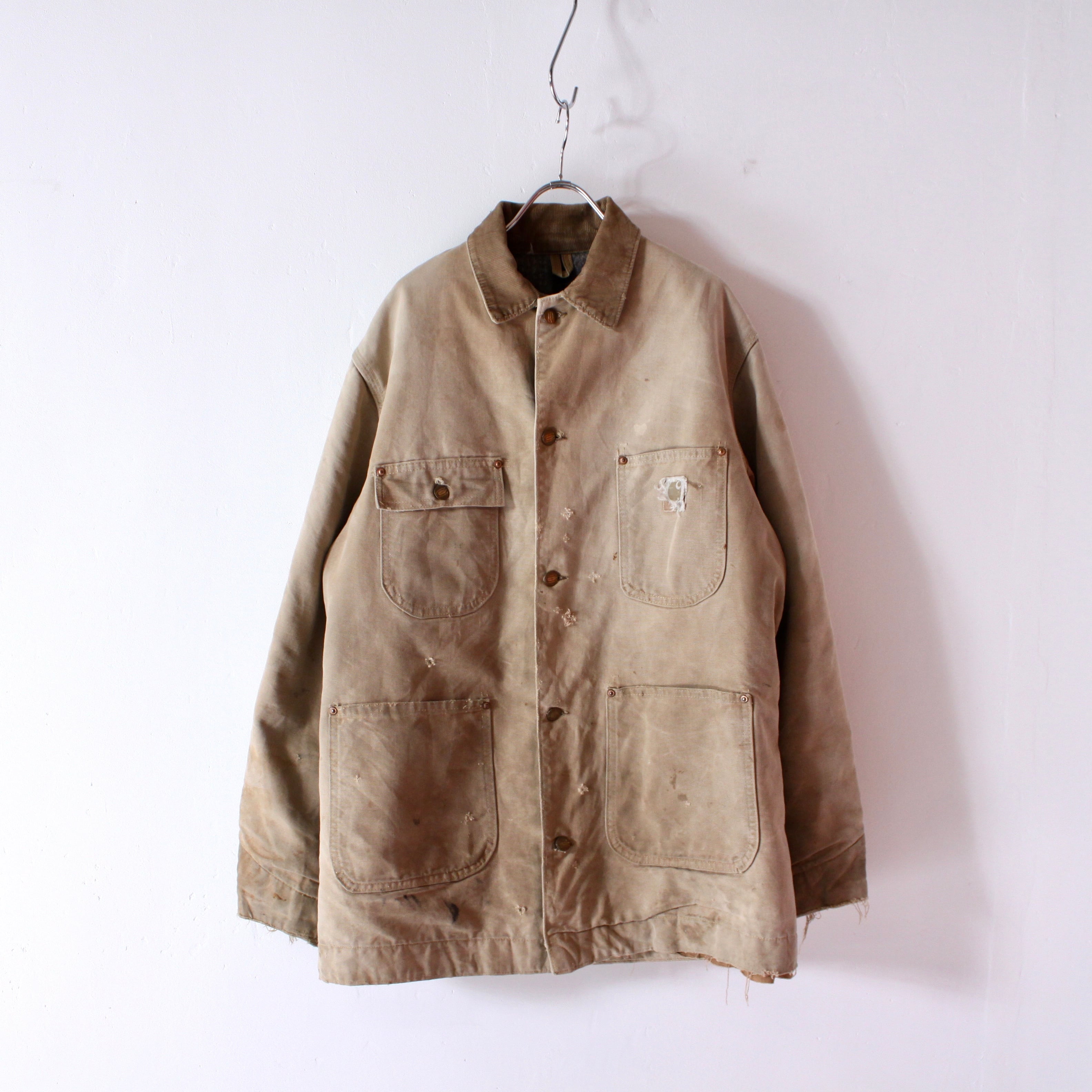 0795. 1970's Carhartt faded and stains duck chore coat 70s 70年代