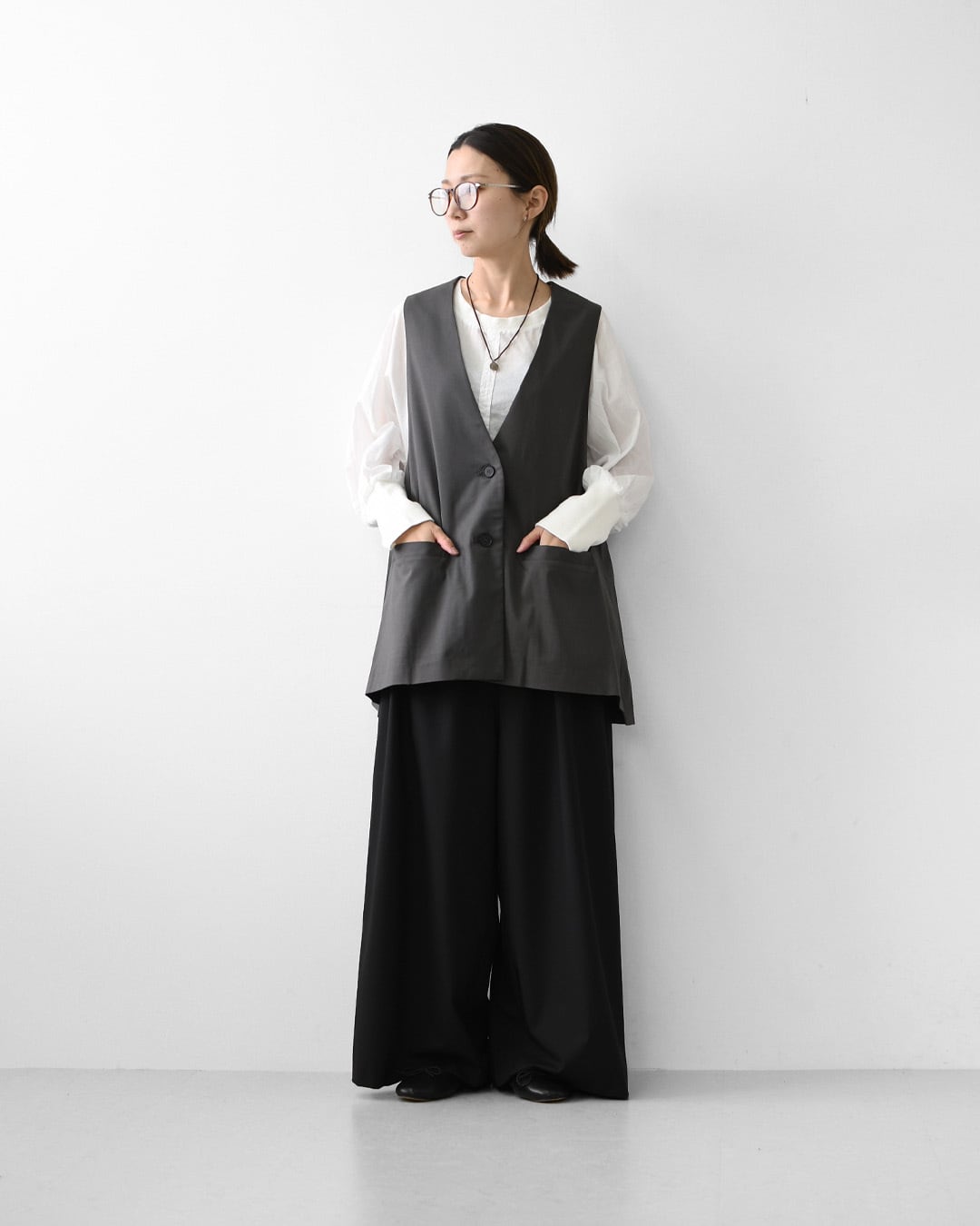 ミズイロインドV neck wide vest ベスト mizuiro ind [ミズイロ インド] deep V neck wide vest [3-230144