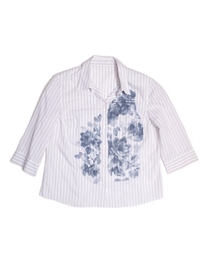 Floral pattern 3/4 sleeve shoulder pad shirt