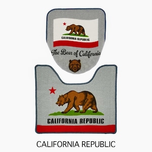 ✨️トイレもワクワクHAPPY✨️【 The State of California / カリフォルニア州旗 】TOILET MAT & LID COVER トイレマット&蓋カバー (マット裏面滑り止め加工 ) / アメリカンマット / ふかふかマット〚アメリカン雑貨 アメトイ〛