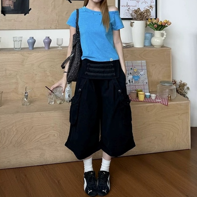 ウォッシュドスタッズオフショルダーTシャツ 2col R02462