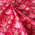 ブロックプリント生地【50cm単位】インド綿  花柄 赤×ピンク #26861-RD1