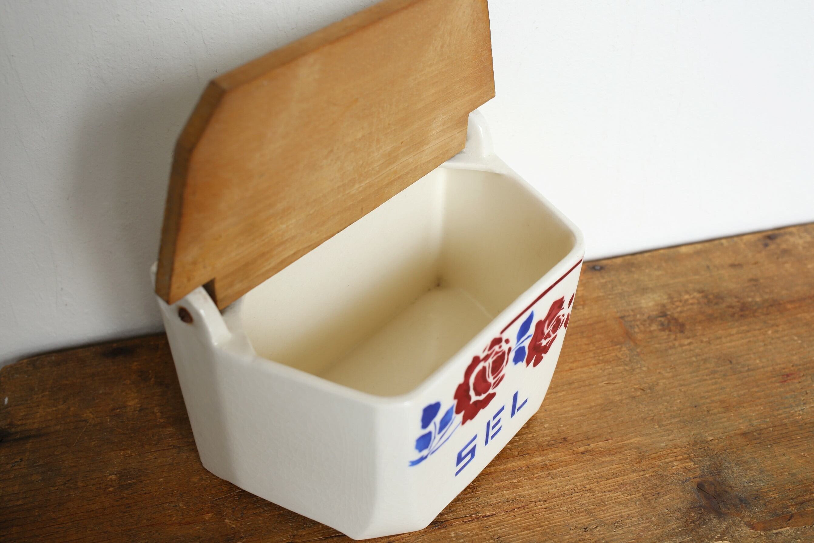 フランス アンティーク ヴィンテージ Badonviller 陶器製 SEL缶 「ROSE